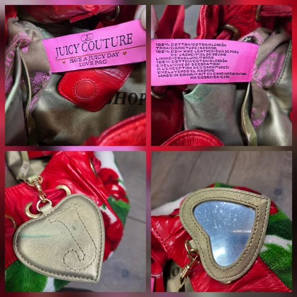 RARE Y2K Juicy Couture Cherry Velour Terry Daydreamer Weekender Bag Cherries - Picture 10 of 16